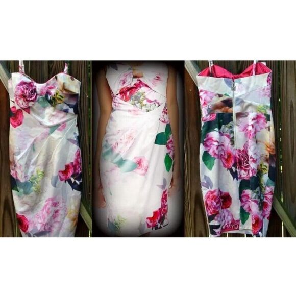 New Lipsy Body-Con Dress Bandeau Floral Sheath Strapless Exposed Zipper‎ US 4 - Picture 5 of 10
